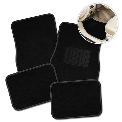 Alfombrillas ZONETECH para coche de alfombra para todo tipo de clima - Juego de 4 alfombrillas de alfombra negras para coche más almohadilla de vinilo para el talón