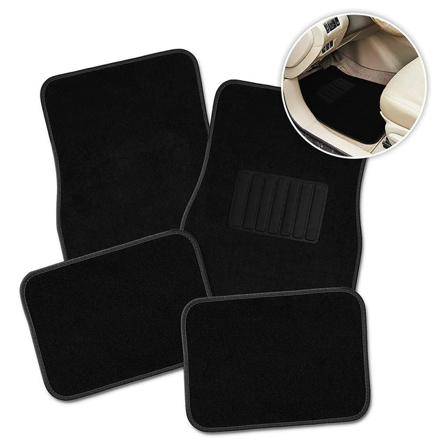 ZONETECH All Weather Carpet Vehicle Floor Mats- 4-Piece Black Carpet Vehicle Floor Mats Plus Vinyl Heel Pad