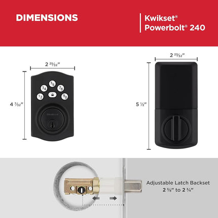 Kwikset 992400-013 Cerrojo electrónico Powerbolt, negro mate, tradicional
