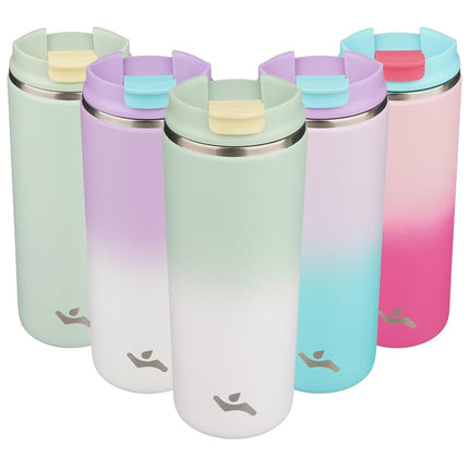 Konokyo Tumbler with Lid, 16 oz Travel Coffee Mug Double Wall Vacuum Stainless Steel Thermal Metal Cup Insulated Water Bottle,GreenWhite