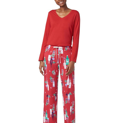 HUE Printed Knit Pajama Bottom Women's Pyjama, Barbados Cherry Winter Cocktails Sleep Pant, L
