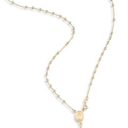 Miabella 18K Gold Over Sterling Silver Italian Rosary Bead Cross Y Necklace Chain for Women Men, 20 Inch