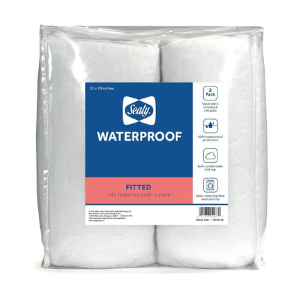 Lot de 2 protège-matelas imperméables Sealy pour lit de bébé/enfant - 100 % imperméable, jupe élastique profonde, lavable en machine et passe au sèche-linge 52"x28" - 2 protège-matelas (blanc)