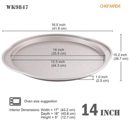 CHEFMADE Pizza pan, 14 Inch with Holes Non-Stick Pizza Crisper Pan Bakeware for Oven Baking (Champagne Gold)