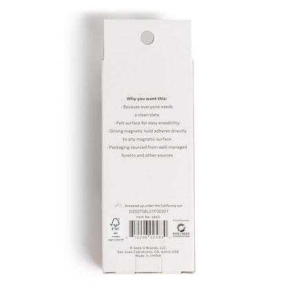 U Brands Whiteboard Eraser, Magnetic Dry Wipe Board Cleaner 5x12.7x2.5 cm in White, Lightweight Modern Design with Premium Felt Surface, Classroom Essential for School, Office, Home