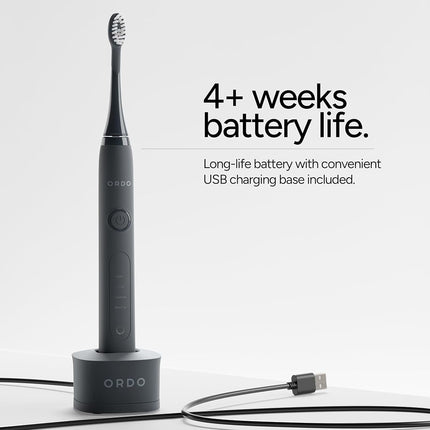 Ordo Sonic+ Smart Tech Electric Toothbrush with 4 Cleaning Modes, Fast Rechargeable Battery and Silicone Polishing Element, USB Charger for Adults, Charcoal Grey