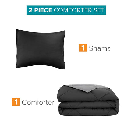 Comfort Spaces Vixie Comforter Set-Modern Geometric Quaterfoil Cloud Quilted Design All Season Down Alternative Bedding, Matching Shams, Twin/Twin XL(66"x90"), Microfiler Reversible Black/Grey