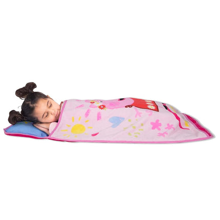 Peppa Pig I'm Just So Happy Toddler Nap Mat - Includes Pillow and Fleece Blanket - Great for Boys and Girls Napping at Daycare, Preschool, Or Kindergarten - Fits Sleeping Toddlers and Young Children