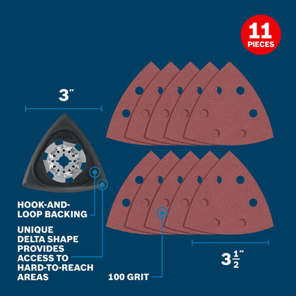 BOSCH OSL350SPDK 11-Piece 3-1/2 in. Starlock Oscillating Multi Tool 80 & 120 Grit Hook-and-Loop Delta Sanding Pad Assorted Kit for Multipurpose Sanding Applications in Plywood, Hardwoods, Softwoods