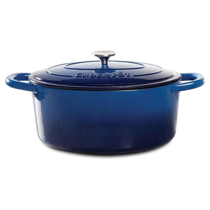 Olla holandesa ovalada Crock Pot Artisan de hierro fundido esmaltado de 7 cuartos, azul zafiro -
