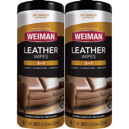 Weiman Leather Wipes - 2 Pack - Clean Condition UV