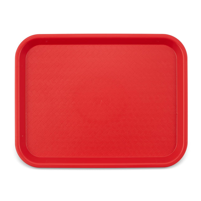 Carlisle FoodService Products Cafe Fast Food Cafeteria Tray with Patterned Surface for Cafeterias, Fast Food, and Dining Room, Plastic, 14" x 18", Red, (Pack of 12)