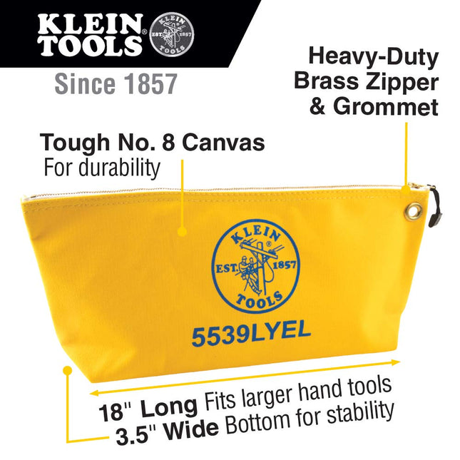 Canvas Zipper Pouch, 40.6 cm Tool Bag Storage Organizer, Yellow Klein Tools 5539LYEL