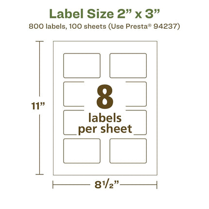 Avery EcoFriendly Matte White Recycled Rectangle Labels, 2" x 3", Print-to-The-Edge, Matte White Labels, Permanent Label Adhesive, Laser/Inkjet, 800 Printable Labels