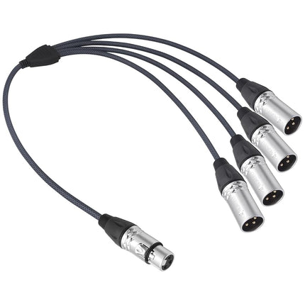 HUALEU 2Feet 3Pin XLR 1 Female to 4 Male Y Splitter Audio Cable,4Way-1 XLR Single Input to Four Output Parallel Connection Cable for Microphone, Audio Player, Power Amplifier, Mixing Console DMX