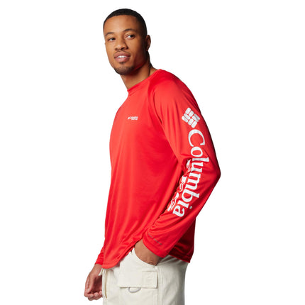 Columbia Men's Terminal Tackle Long Sleeve Shirt, Red Spark/White Logo, 2X