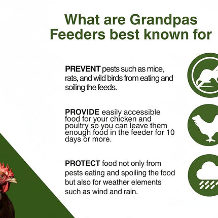 Grandpas Feeders Automatic Chicken Feeder - 20 lbs No Waste Poultry Feeder, Rat Proof & Rodent Proof Treadle Chicken Feeder, Galvanized Steel with Lid, Feeds 6 Chickens up to 10 Days