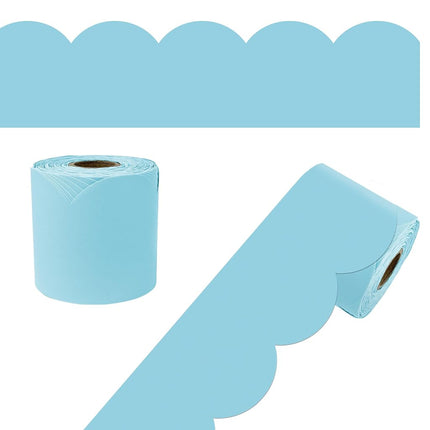 Carson Dellosa 65Ft of Sky Blue Bulletin Board Borders, 1 Roll of Pastel Scalloped Trim for Rolling Whiteboard, Cork and Posterboard, Party, Easter, Spring Decorations, and Classroom Decor