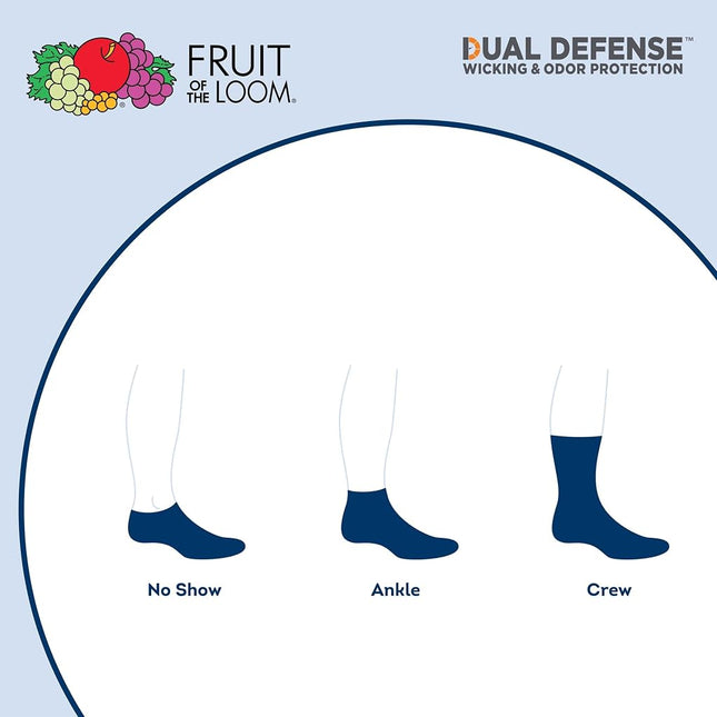 Fruit of the Loom Boys Dual Defense Cushion Comfort Ankle Socks 10 Pack, White, Boys' Shoe Size: 7-8.5
