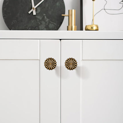 FAPUAL Antique Brass Cabinet Knobs，2 Pack Solid Drawer Pulls for Dressers