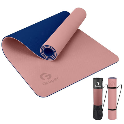 Gruper TPE Yoga Mat,Pro Yoga Mat Eco Friendly Non Slip Fitness Exercise Mat with Carrying Strap,Workout Mat for Yoga, Pilates and Floor Exercises (Pink+Navy Blue, Thickness-8mm(3/10 inch))