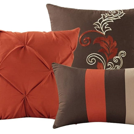 Chezmoi Collection Napa 7-Piece Luxury Autumn Leaves Scroll Embroidery Bedding Comforter Set (Queen, Rust Orange/Brown/Taupe)