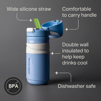 Tommee Tippee Insulated Flip Top Sporty Spill-Proof Toddler Water Bottle for 18 Months+, 11oz, Push-to-Open Lid Helps Keep Spout Clean, Pack of 2, Blue and Red