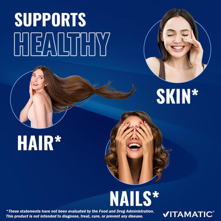 Vitamatic Biotin 10,000 mcg for Stronger Hair, Skin & Nails - 365 Vegan Tablets- Also Called Vitamin B7