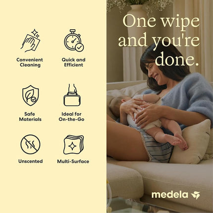 Medela Quick Clean Breast Pump and Accessory Wipes 90ct, 3 Packs of 30 Count, Resealable, Convenient and Hygienic On The Go Cleaning for Tables, Countertops, Chairs, and More