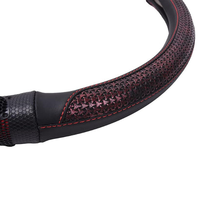 Flying Banner car Steering Wheel Cover Faux Leather Massage Universal fit 3D Honeycomb Hole Anti-Slip Sporty 15 Inches (Red with Black)