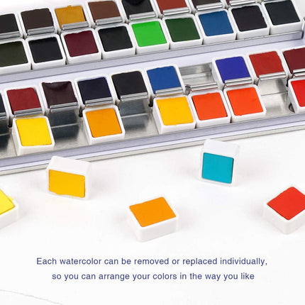 Paul Rubens Artist Grade Watercolor Paint, 48 Colors Solid Cakes with Portable Metal Box for Artists, Beginners, Hobbyists, Students