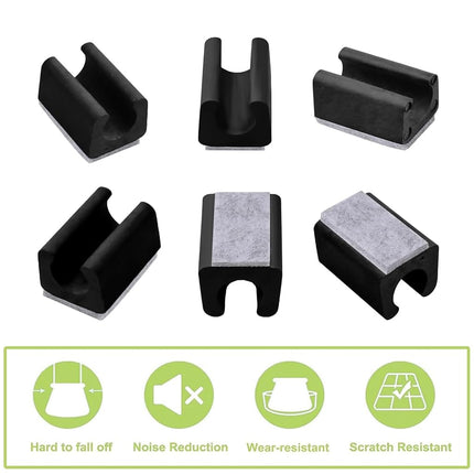 UFURMATE Chair Pads, 80Pcs 12mm Plastic Chair Leg Floor Protectors with Felt Pads, U Shaped Chair Tube Floor Protectors Non-Slip Rectangle Chair Legs Tips Caps for Round Sled Base Chair Leg (Black)