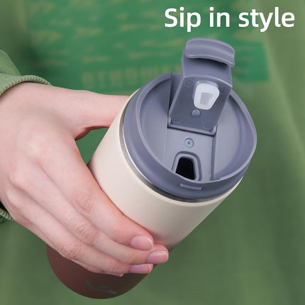 Konokyo Tumbler with Lid, 12 oz Travel Coffee Mug Double Wall Vacuum Stainless Steel Thermal Metal Cup Insulated Water Bottle,Latte