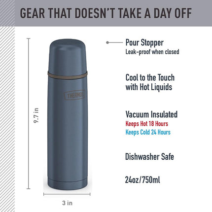 Thermos Vacuum Insulated 25 Ounce Compact Stainless Steel Beverage Bottle, Slate