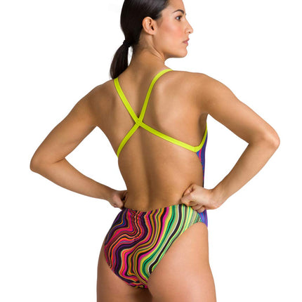 Arena Women's Standard Marbelized X Criss Cross Back MaxLife One Piece Swimsuit, Soft Green-Multi, 22