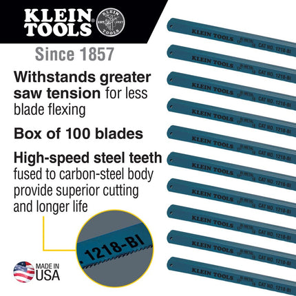 Klein Tools 1218BI Bi-Metal Blades, 18 TPI, 100-Pack