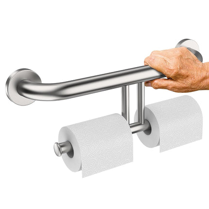 Grab Bar w/Double Toilet Paper Roll Holder Brushed