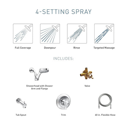 Moen Meena Matte Black Single Handle Modern Shower Faucet with Handshower and Tub Spout for Bathtub (Valve Included), 82618BL