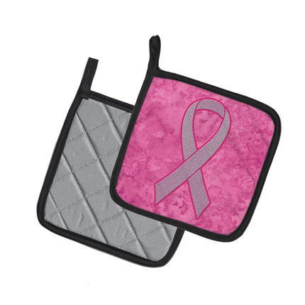 Caroline's Treasures AN1205PTHD Pink Ribbon for Breast Cancer Awareness Pair of Pot Holders, Kitchen Heat Resistant Pot Holders Sets Oven Hot Pads for Cooking Baking BBQ,