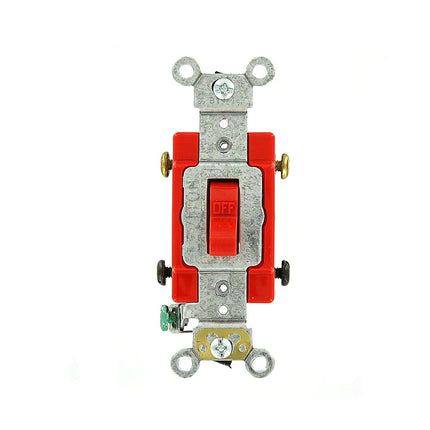 Leviton 1222-2R 20 Amp, 120/277 Volt, Toggle Double-Pole AC Quiet Switch, Extra Heavy Duty Grade, Self Grounding, Back and Side Wired, Red