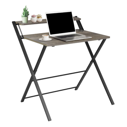 Folding Desk 2-Tier Foldable Table Space Saving Co