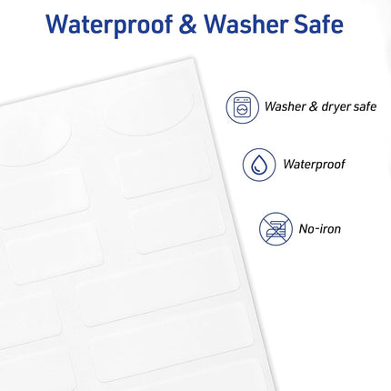 Avery No-Iron Fabric Labels, Assorted Shapes and Sizes, Washer and Dryer-Safe Waterproof Labels, Non-Printable, 45 Total (40700)