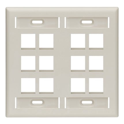 Leviton 42080-12T Quickport Wallplate with ID Window, Dual Gang, 12-Port, Light Almond