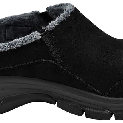 Skechers Femme Easy Going - Latte - Mule à enfiler ouverte à double soufflet, Noir/Gris, 9 M US