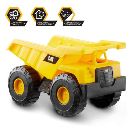 CAT® Construction Dump Truck Vehicle, Indoor and Outdoor Use, Free-Wheeling with Moving Bucket. For Children Aged 3+, Yellow