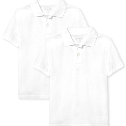 The Children's Place Boys' Short Sleeve Pique Polo,multipacks Shirt, White 5 Pack, M (Pack of 5)