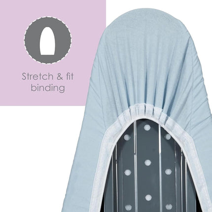 Funda y Almohadilla para Tabla de Planchar (Azul Sólido Claro), 100% Algodón con Acolchado de Poliéster Premium de Seymour Home Products; Se Adapta a Tabla de Tamaño Completo | Resistente a Manchas y Quemaduras; Borde Elástico