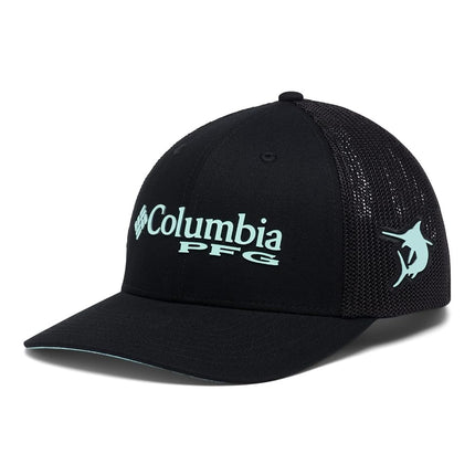 Columbia PFG Logo Mesh Ball Cap, Black/Gulf Stream, XXL