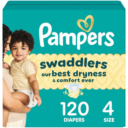 Diapers Size 4, 120 Count - Pampers Swaddlers Disp