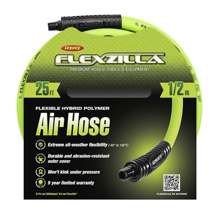 Manguera de aire Flexzilla HFZ1225YW3, conexiones MNPT, 1/2" (pulgadas) x 25' (pies) con extremos de 3/8"
